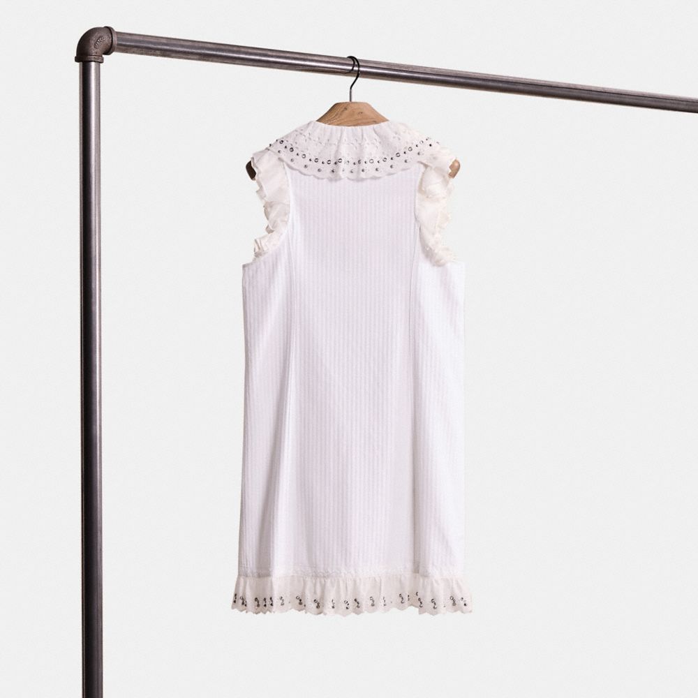 COACH®,Restored Ruffle Prairie Mini Dress With Studs,White,Back View