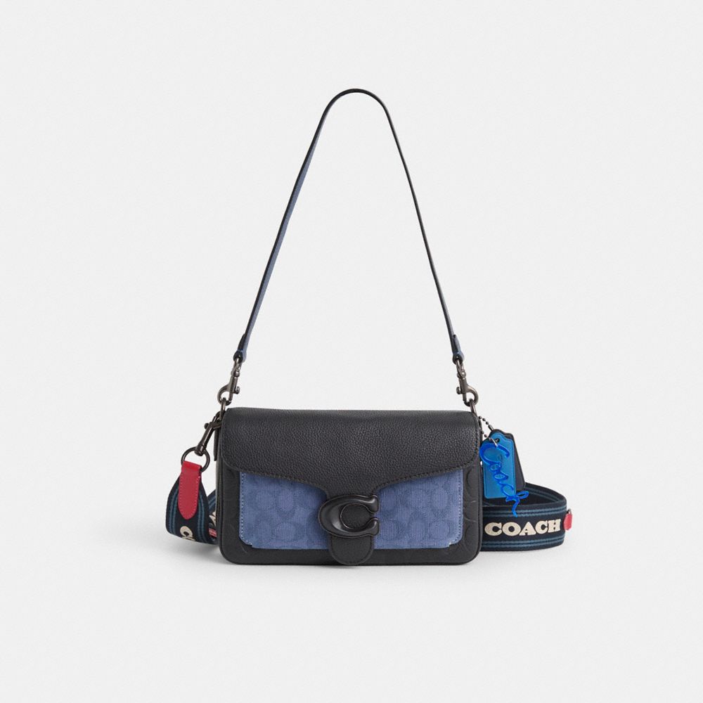 COACH®,Upcrafted Soft Tabby Multi Crossbody In Signature Leather,Leather,Crossbody,Color Block,Mixed Media,Stripe,Casual,Black,Front View