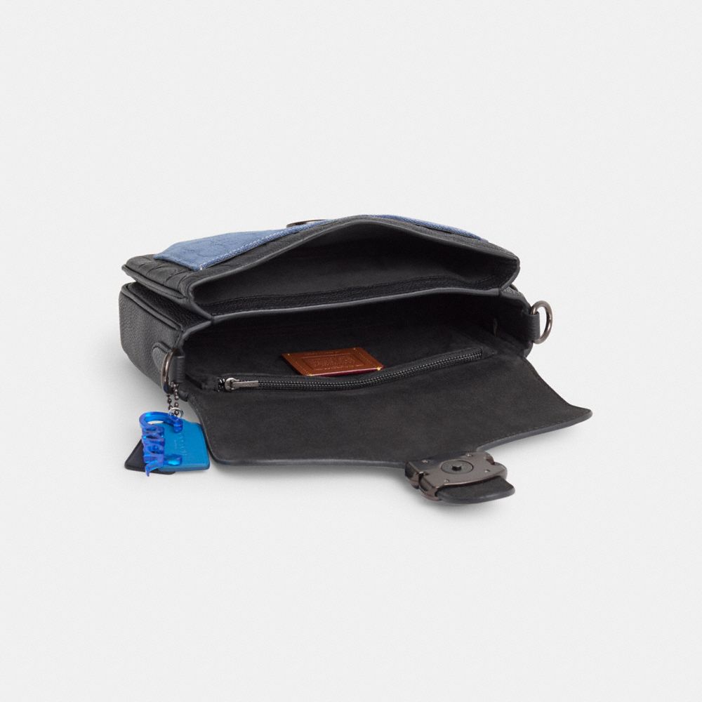 COACH®,Upcrafted Soft Tabby Multi Crossbody In Signature Leather,Leather,Crossbody,Color Block,Mixed Media,Stripe,Casual,Black,Inside View,Top View