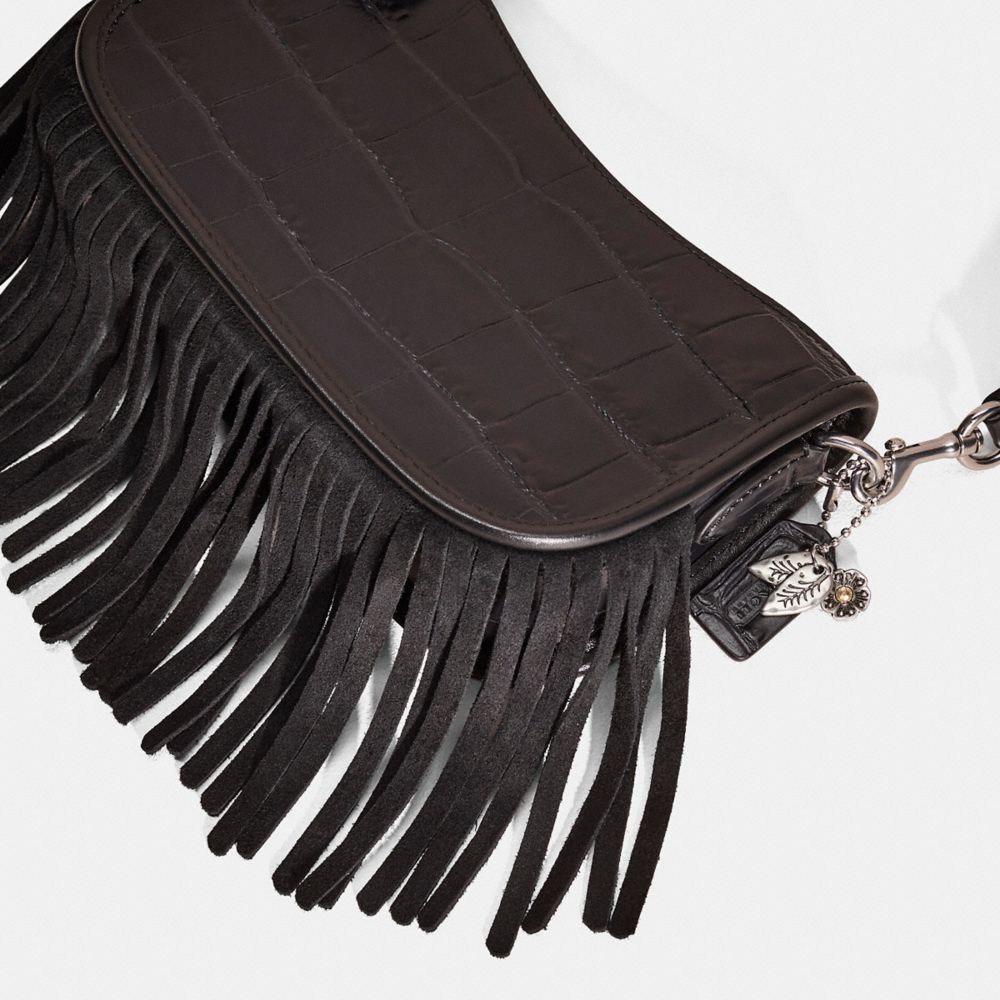 COACH®,Upcrafted Swinger 20,Leather,Shoulder Bag,Fringe,Day Party,Black,Closer View