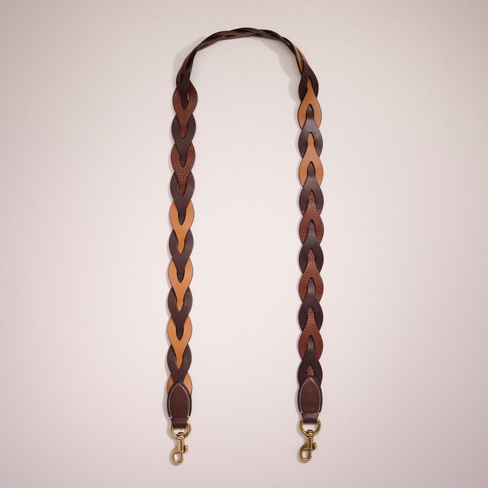 COACH®,Remade Braided Long Bag Strap,Brown,Front View