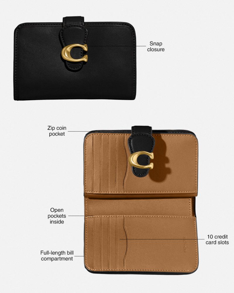 COACH®,Tabby Medium Wallet,Leather,Bi Fold,Logo,Metal,Casual,Black,Collection