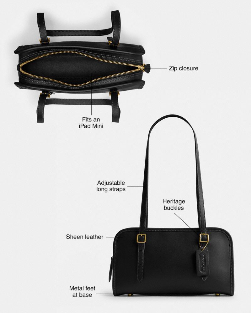 COACH®,Swing Zip Bag,Leather,Shoulder Bag,Logo,Work,Black,Collection