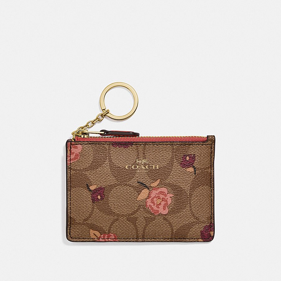 Mini Skinny Id Case In Signature Canvas With Tossed Peony Print
