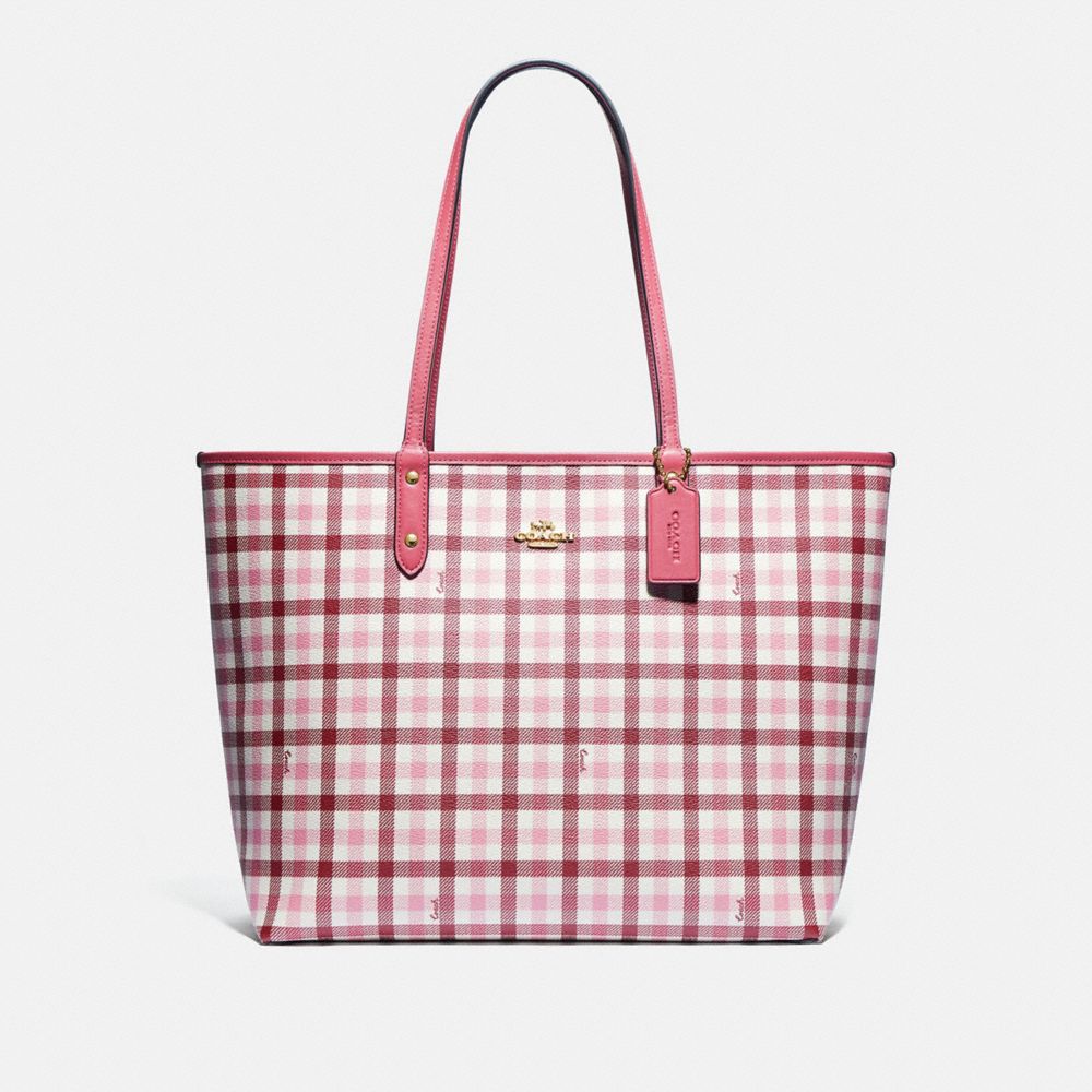 pink plaid city tote