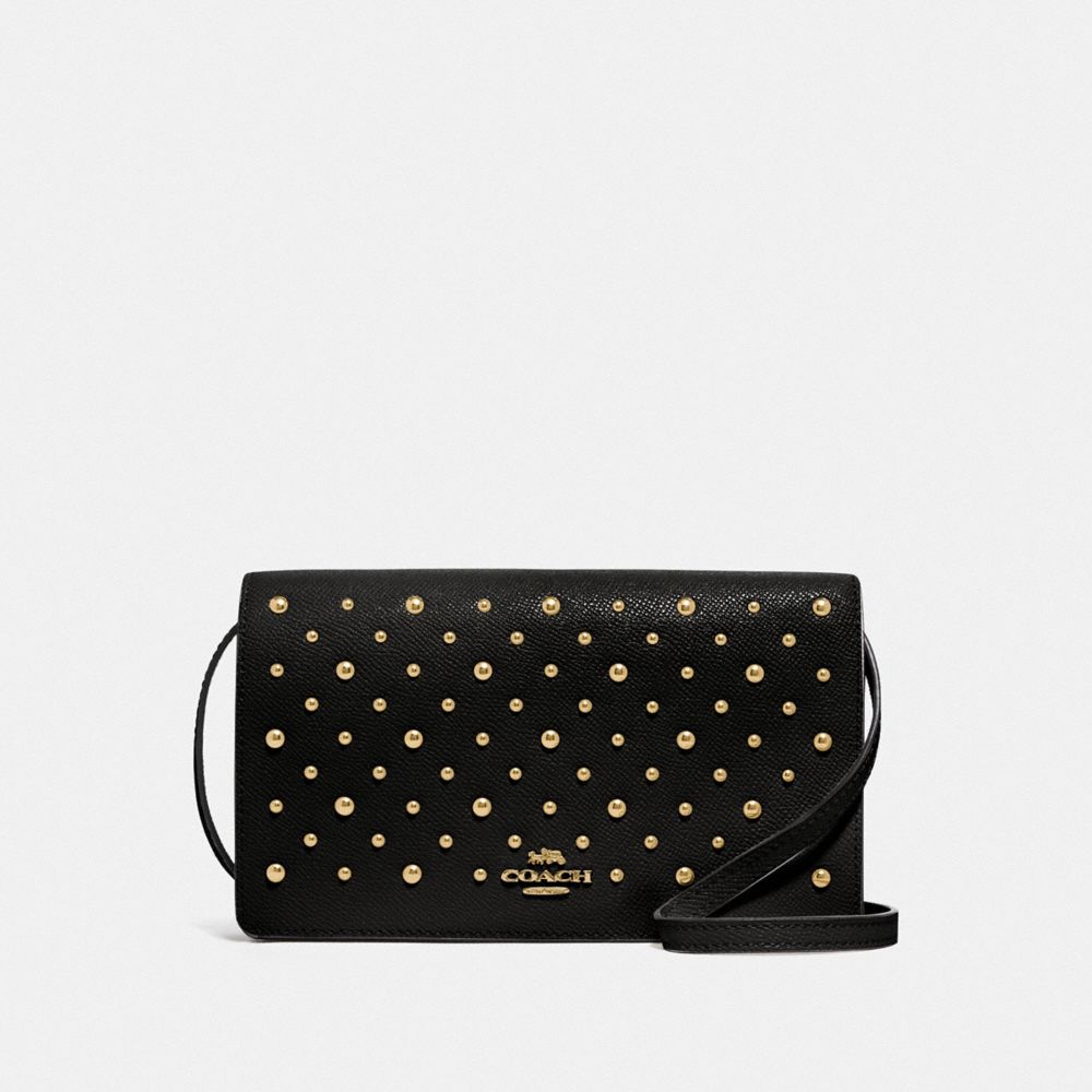 hayden foldover crossbody clutch with rivets