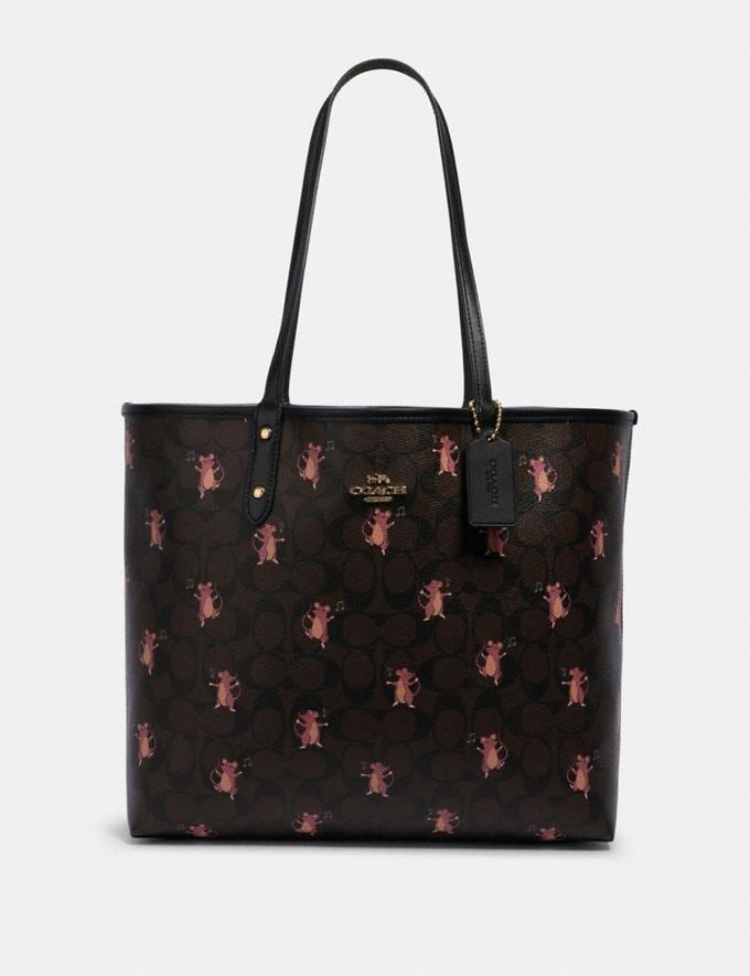 Coach Reversible City Tote in Signature Canvas With Party Mouse Print Im/Brown Pink Multi/Black Handbags Handbags New Arrivals  