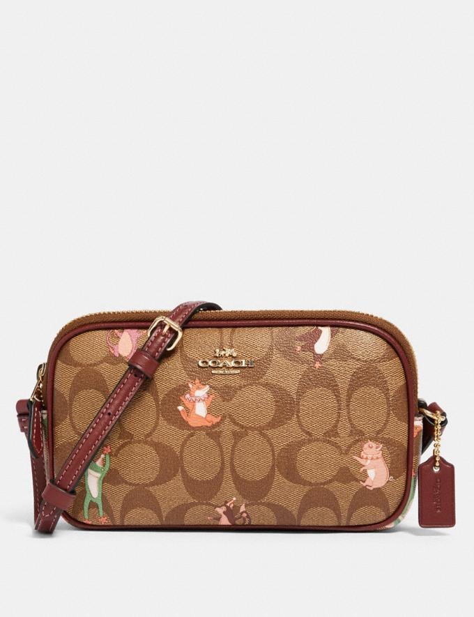 Coach Crossbody Pouch in Signature Canvas With Party Animals Print Im/Khaki Pink Multi Handbags Handbags New Arrivals  