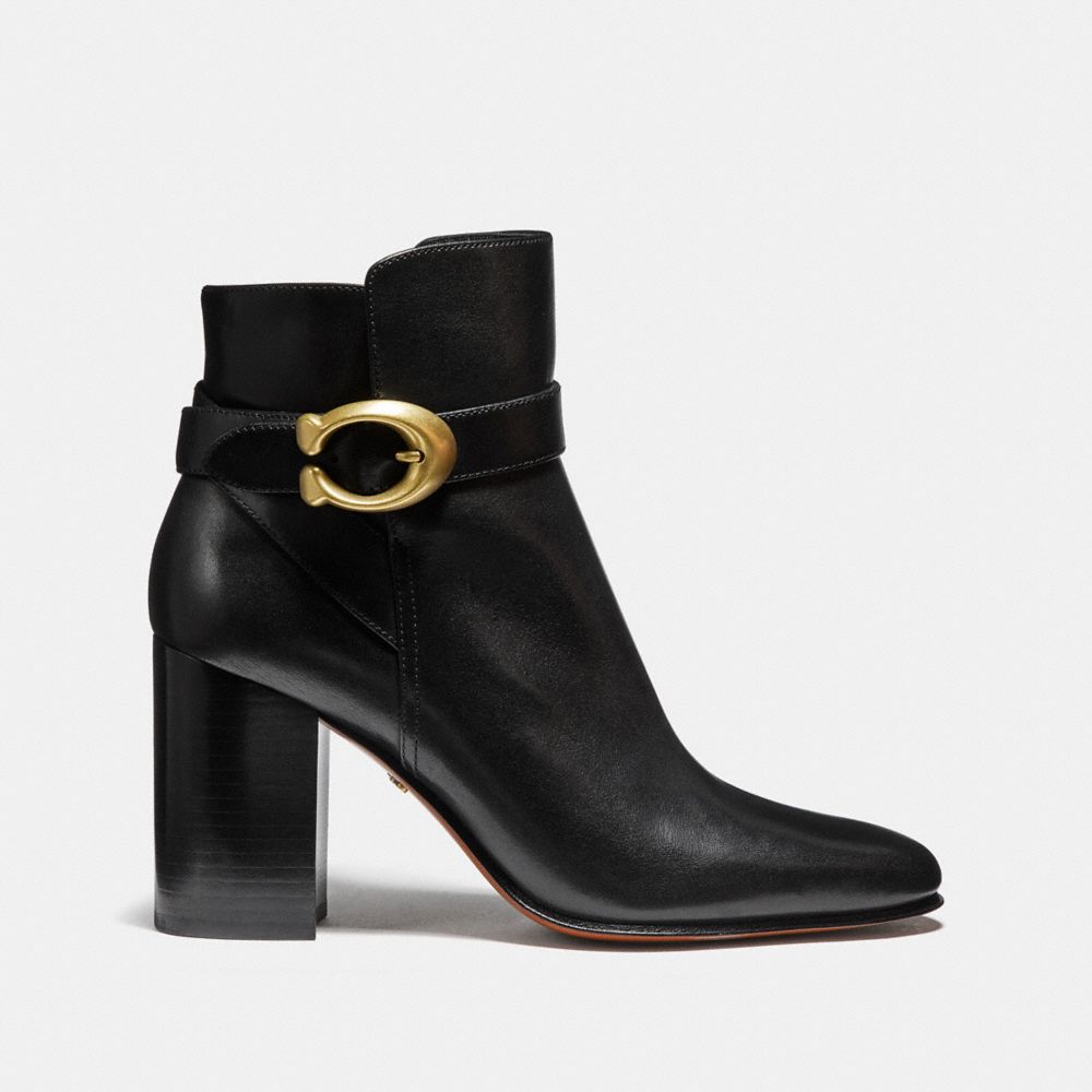 coach delaney signature buckle heel bootie