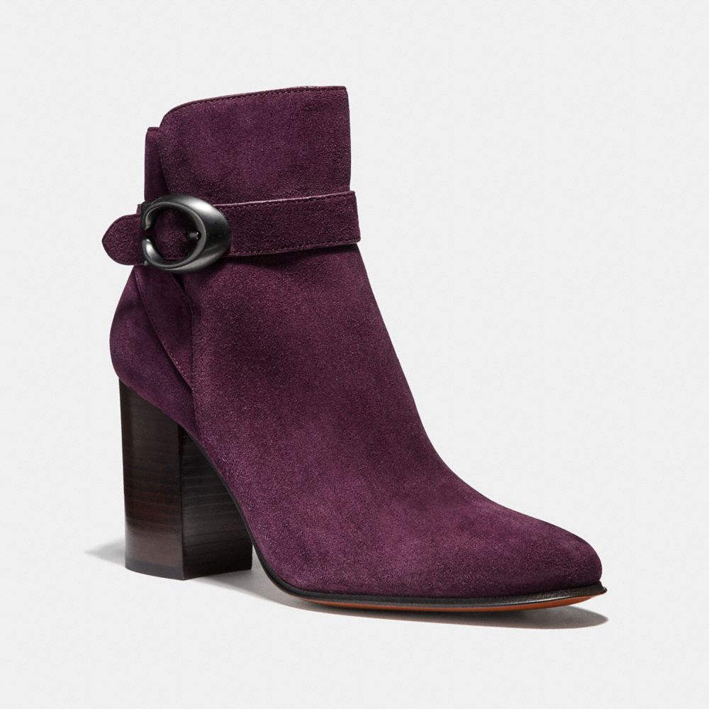 COACH: Delaney Signature Buckle Heel Bootie