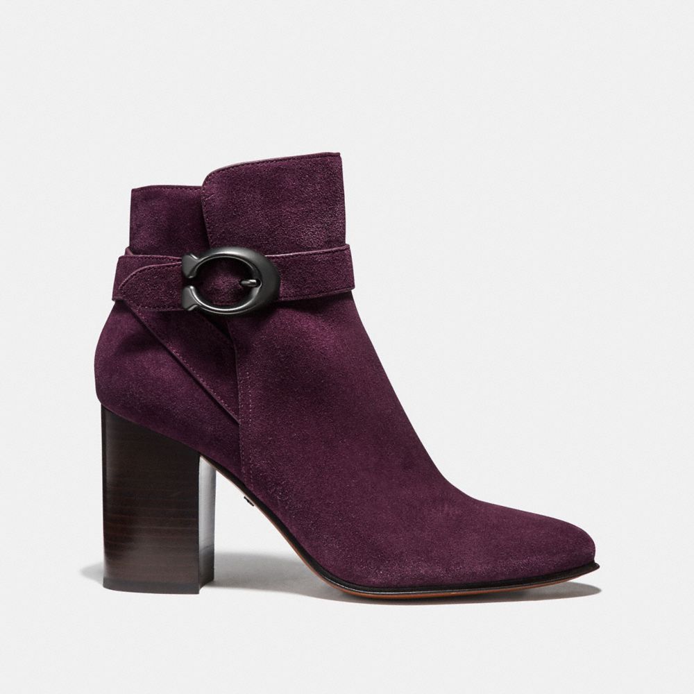 coach delaney signature buckle heel bootie