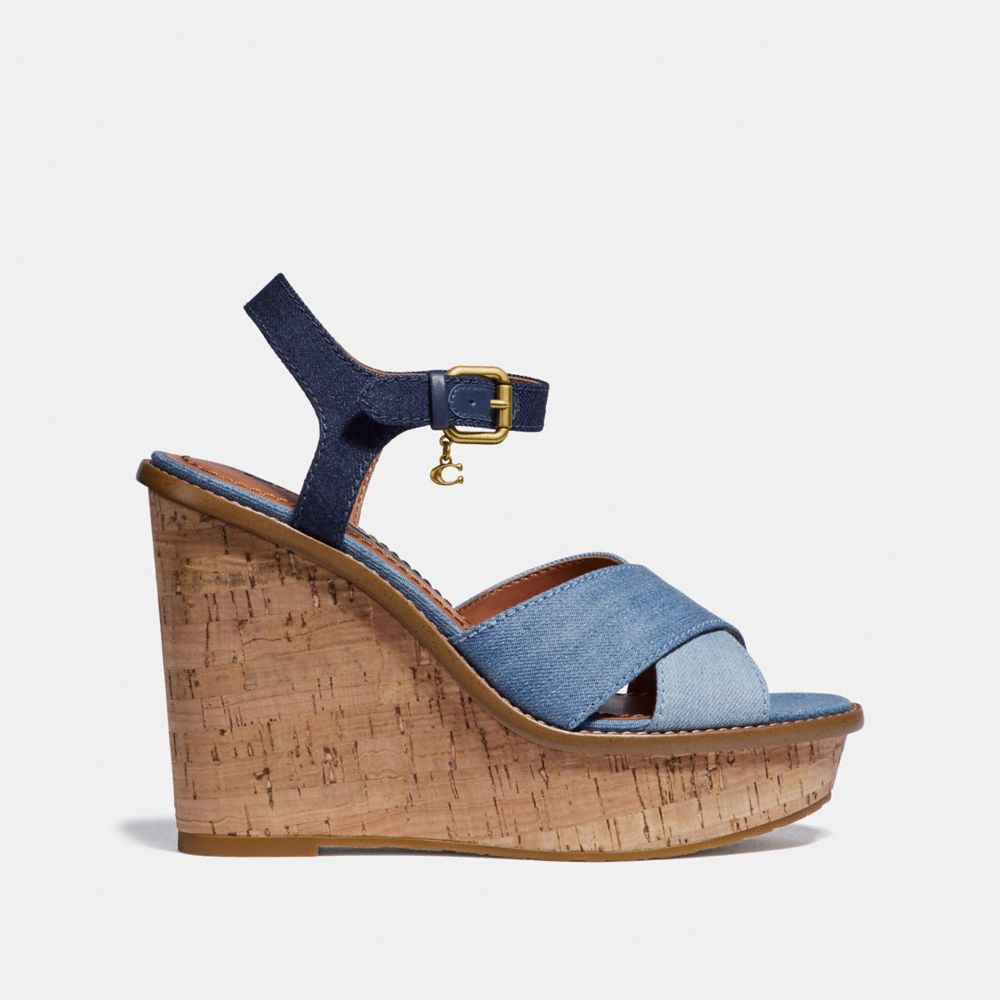 Coach Cross Band High Wedge Sandal Denim/Dark Denim Friends & Family Sale Women's Shoes Alternate View 1