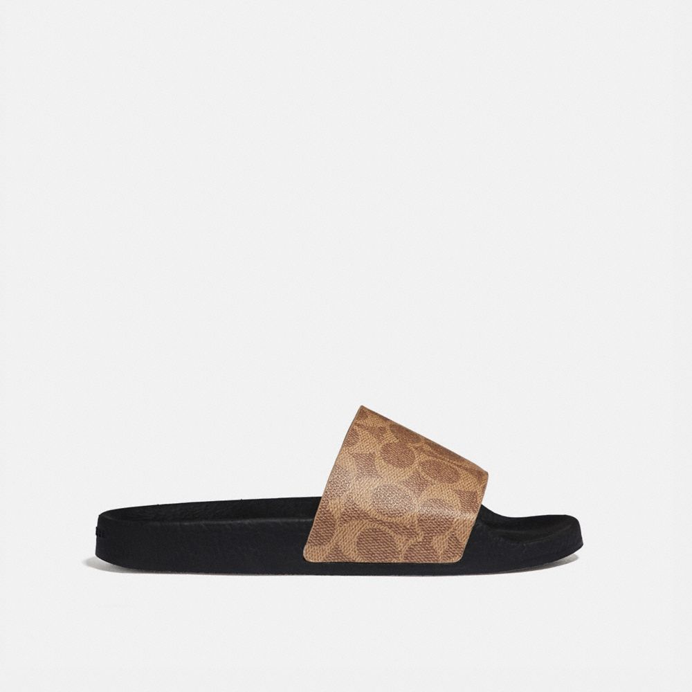 COACH®,UDELE SPORT SLIDE IN SIGNATURE CANVAS,Signature Coated Canvas/Rubber,,Angle View
