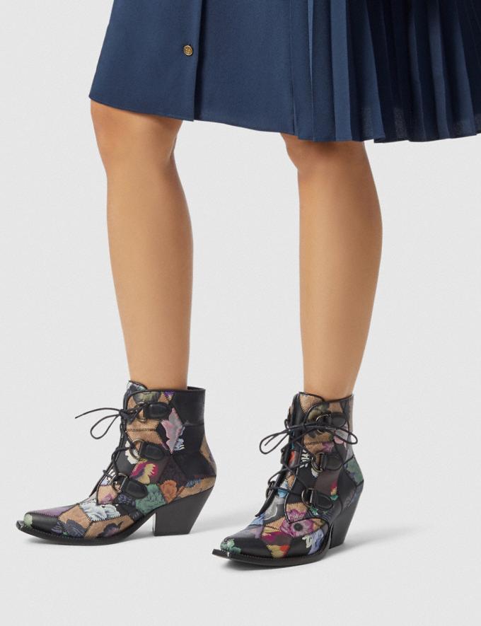 Coach Lace Up Chain Bootie With Kaffe Fassett Print Tan Multi Women Shoes Boots Alternate View 4
