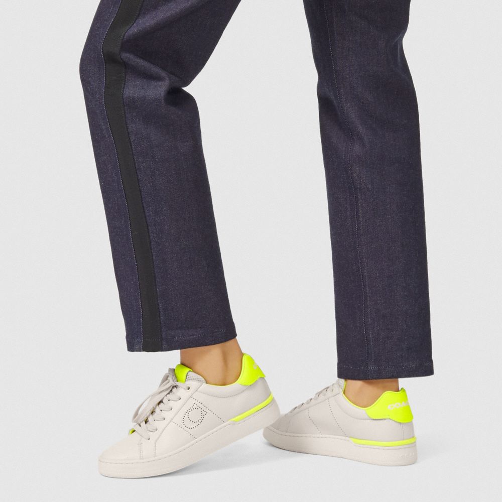 Coach Lowline Low Top Sneaker Chalk/Neon Yellow Women Shoes Trainers Alternate View 5
