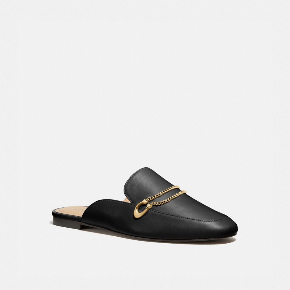 black leather loafer slides