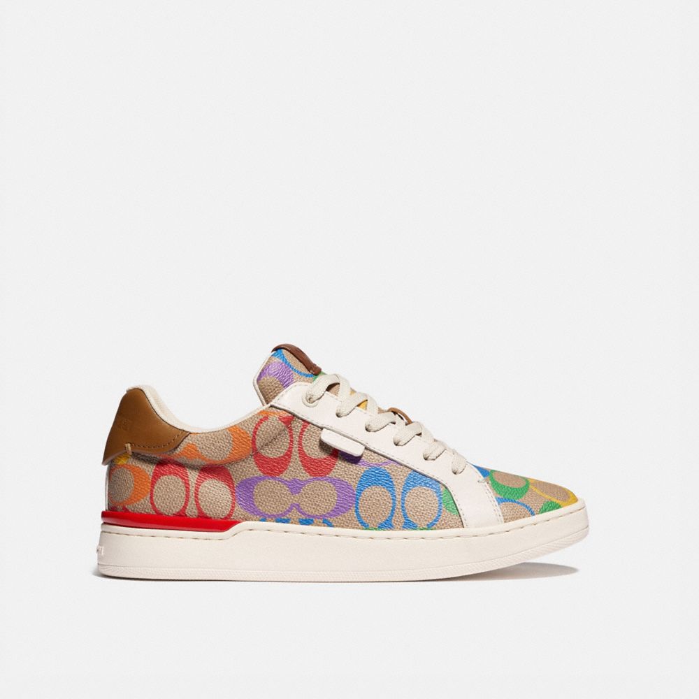 coach lowline low top sneaker in rainbow signature canvas