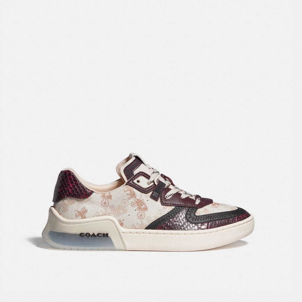 Coach Baskets Citysole Court Avec Motif De Cheval Et Cal&Egrave;Che Et Finition En Peau De Serpent Ivoire/Lie-De-Vin Femme Chaussures Tennis Autres affichages 1