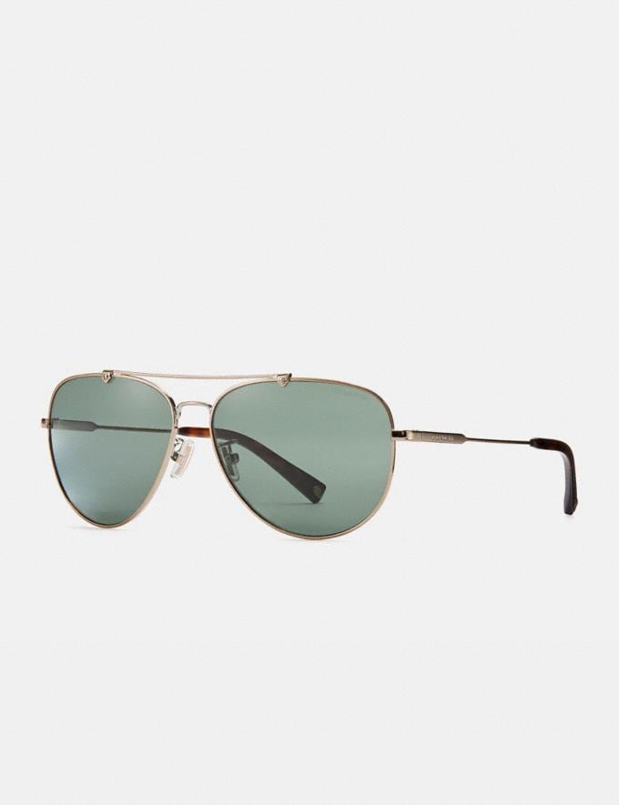 Coach Wire Frame Pilot Sunglasses Shiny Light Gold/Green Solid Men Accessories Sunglasses  