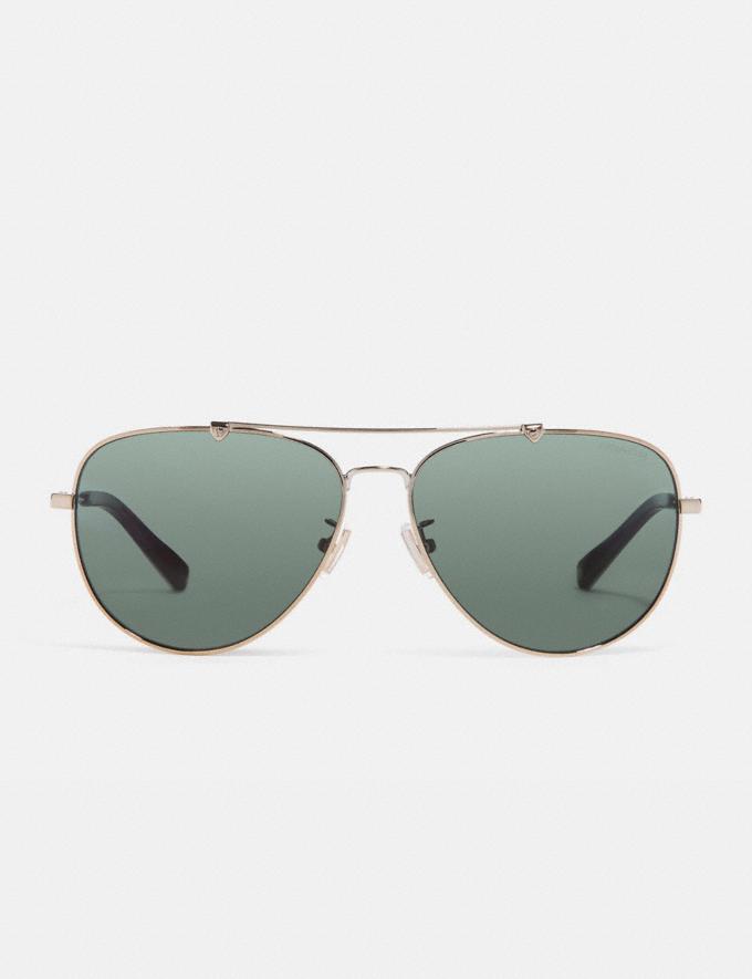 Coach Wire Frame Pilot Sunglasses Shiny Light Gold/Green Solid Men Accessories Sunglasses Alternate View 2