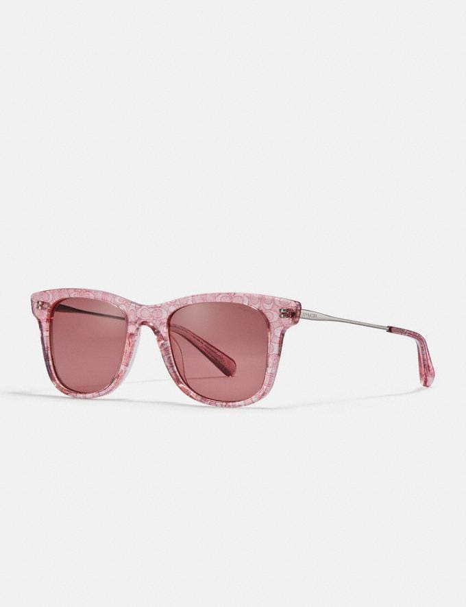 Coach Signature Glitter Metal Square Sunglasses Transparent Pink Women Accessories Sunglasses  