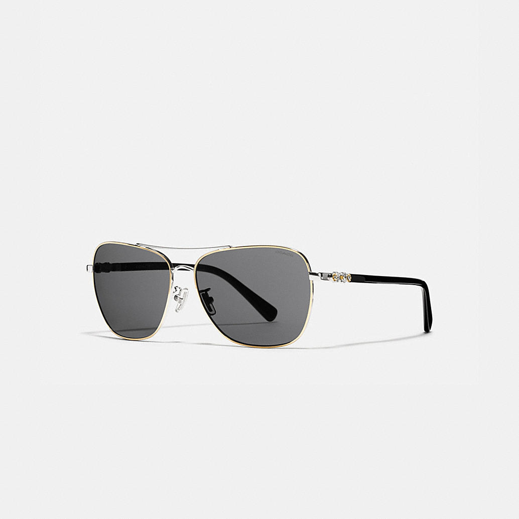 COACH: Daisy Rivet Square Pilot Sunglasses