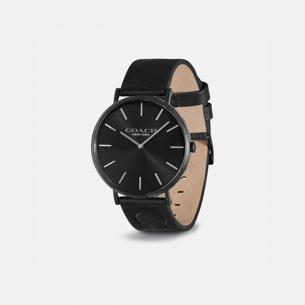 coach black leather watch