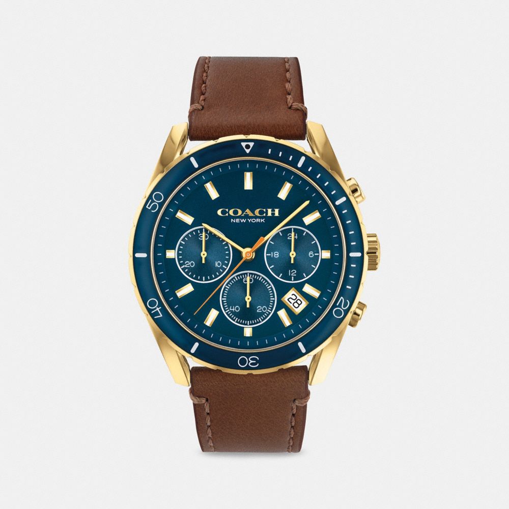 COACH®,PRESTON WATCH, 44MM,Leather,,Front View
